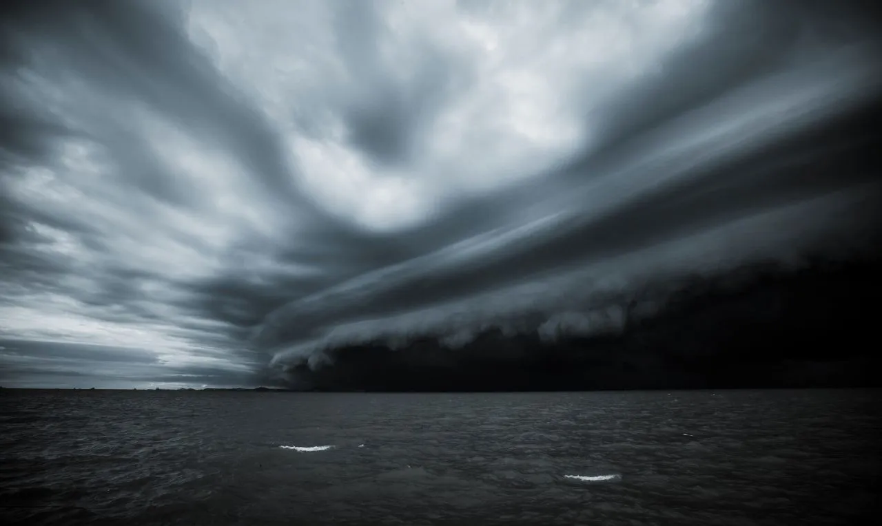 a imagem acima mostra o avan&ccedil;o de uma grande tempestade vindoura do mar que tamb&eacute;m pode simbolizar um avan&ccedil;o de ciclone